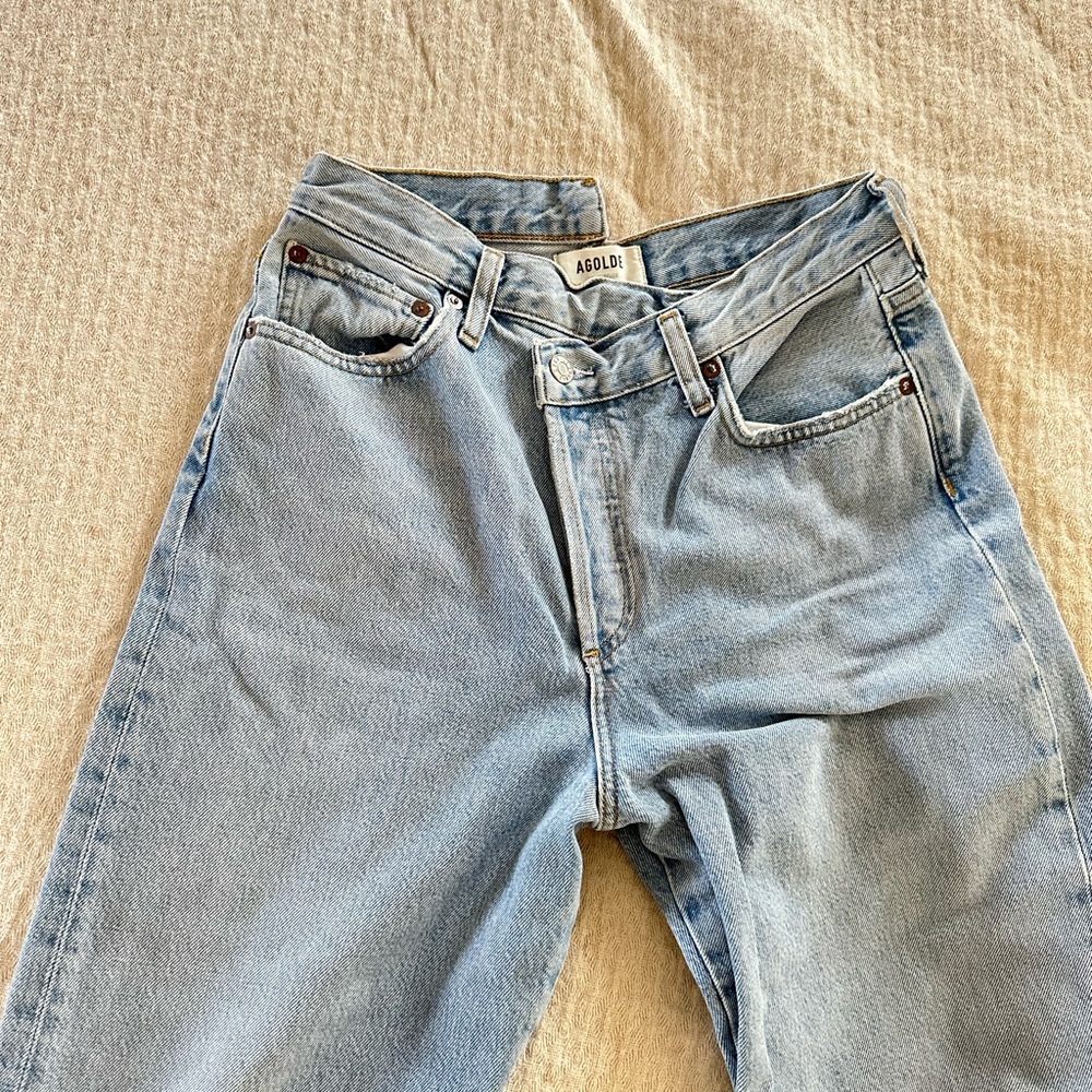 Agolde Criss Cross Denim Jeans in Light Blue